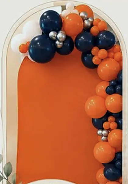 Navy, orange and silver garland on an orange arch