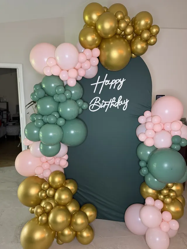 Sage, baby pink and gold birthday garland
